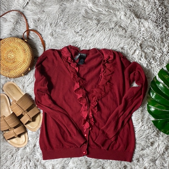 Bisou bisou maroon button cardigan size M - Picture 1 of 6